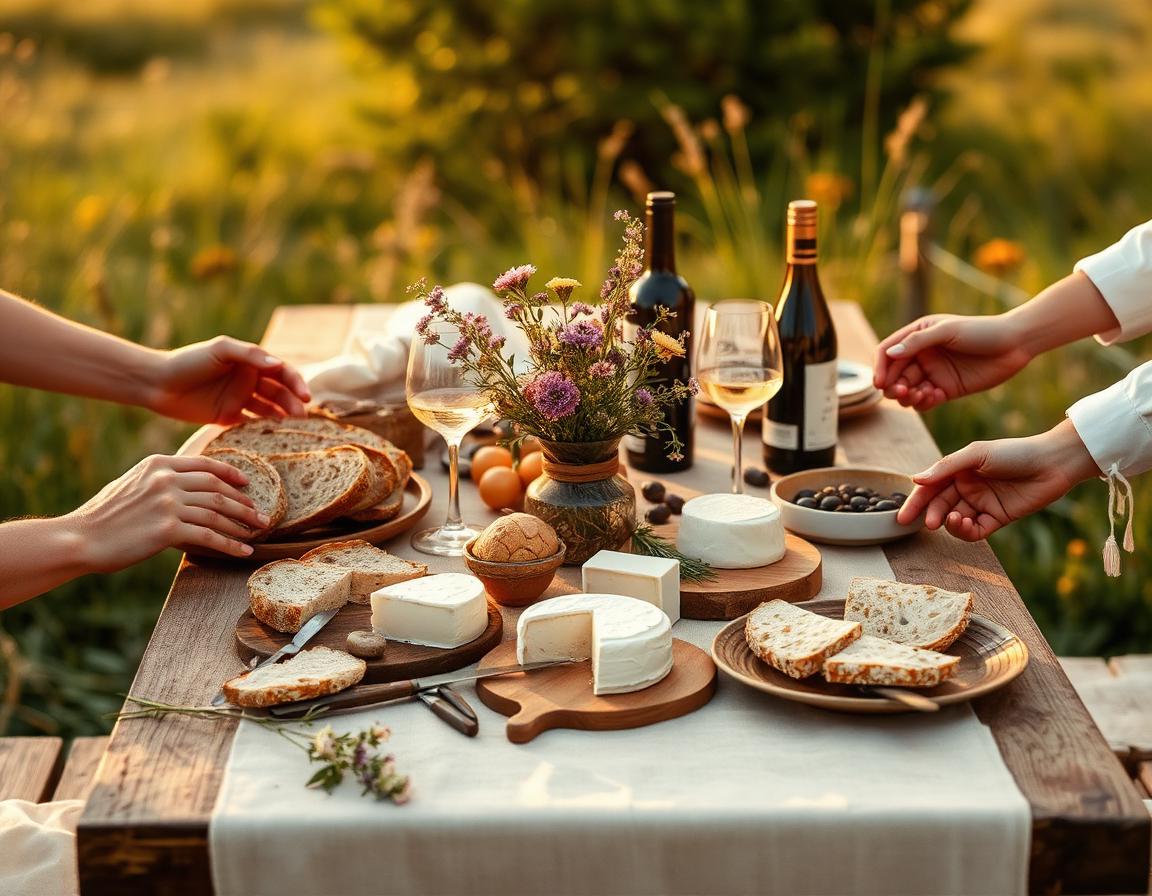 Outdoor farm-to-table dinner with wildflowers