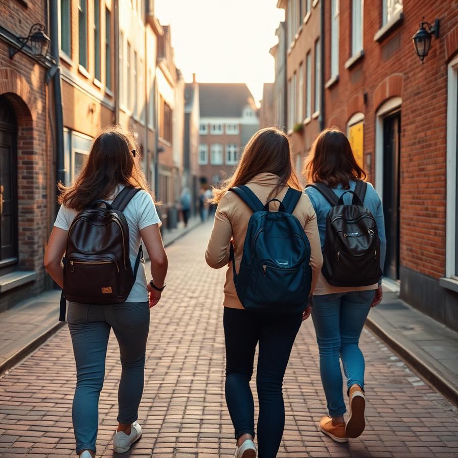 Travellers exploring an old Dutch town