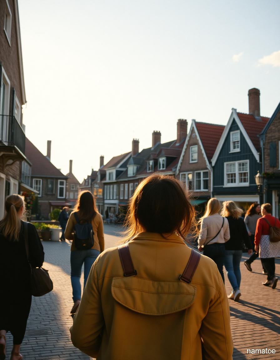 Group of travellers exploring an old Dutch town square